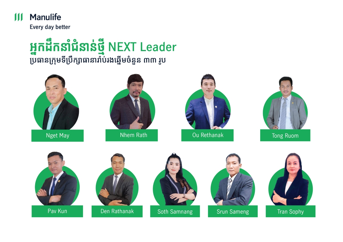ក្រុ​មហ៊ុន មេនូឡាយហ្វ៍ ខេមបូឌា រកឃើញប្រធានក្រុមទីប្រឹក្សាធានារ៉ាប់រងឆ្នើមចំនួន ៣៣ រូប ពីកម្មវីធី «អ្នកដឹកនាំជំនាន់ថ្មី (NEXT Leader)» ​ 